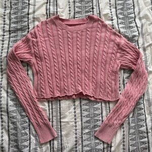 Aerie Pink Cable Knit Cropped Sweater Women’s Size M